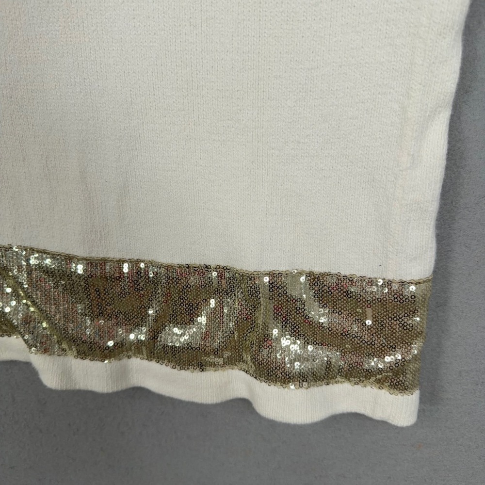 Peter England Dress Women Large White Gold Sequin Hem Knit Preppy Nantucket - Picture 8 of 11